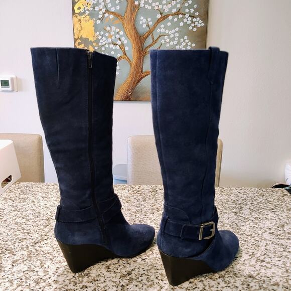 BCBG Generation blue suede wedges knee hight Boots - Picture 7 of 12